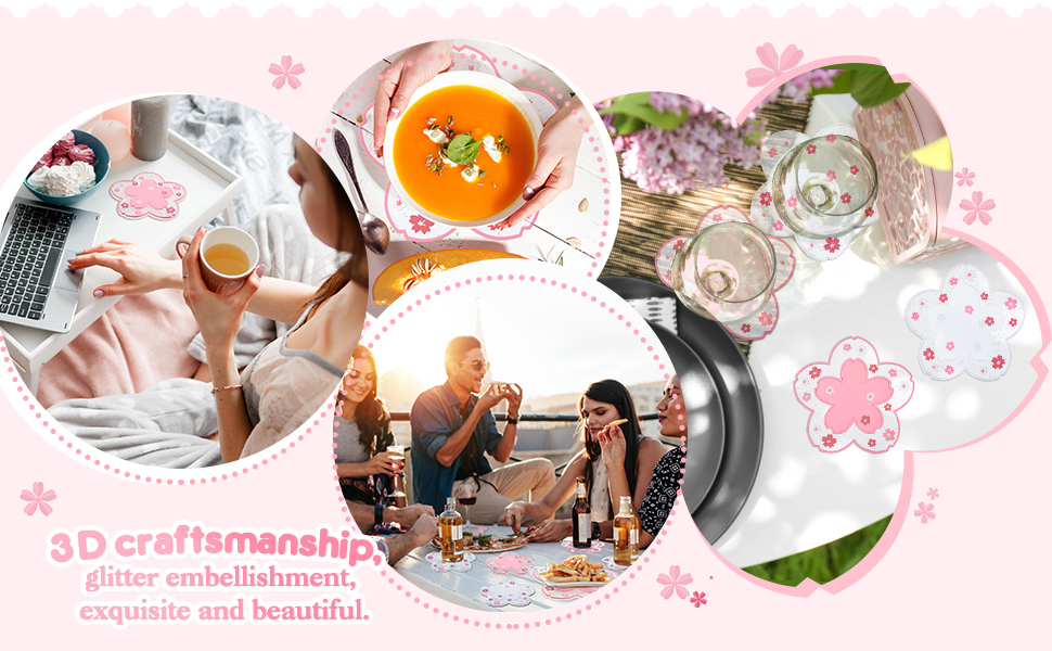 Cherry Blossom Cup PVC Coaster