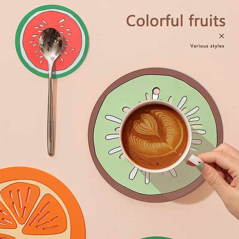 Coasters Heat-Resistant Creative Fruit Thickened Anti-Skid Durable Non-Slip Coffee Cup PVC Coaster