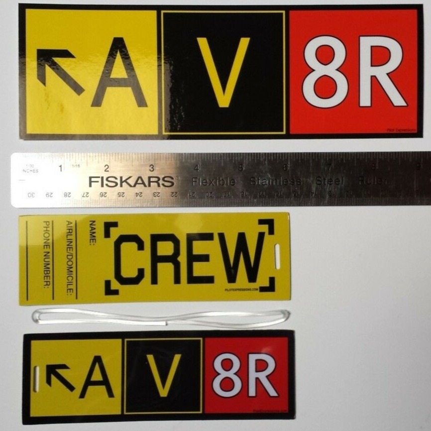 Crew PVC Luggage Tag and Bumper Sticker COMBO! AV8R 
