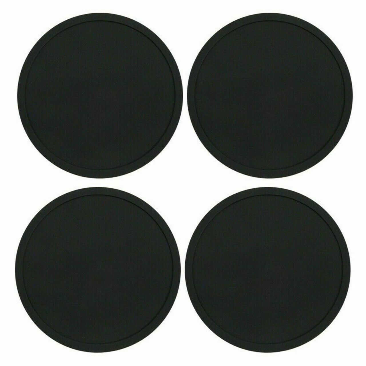 4pc Set Round Black Silicone Coasters Non-slip Cup Mats Pad Drinks Table Glasses