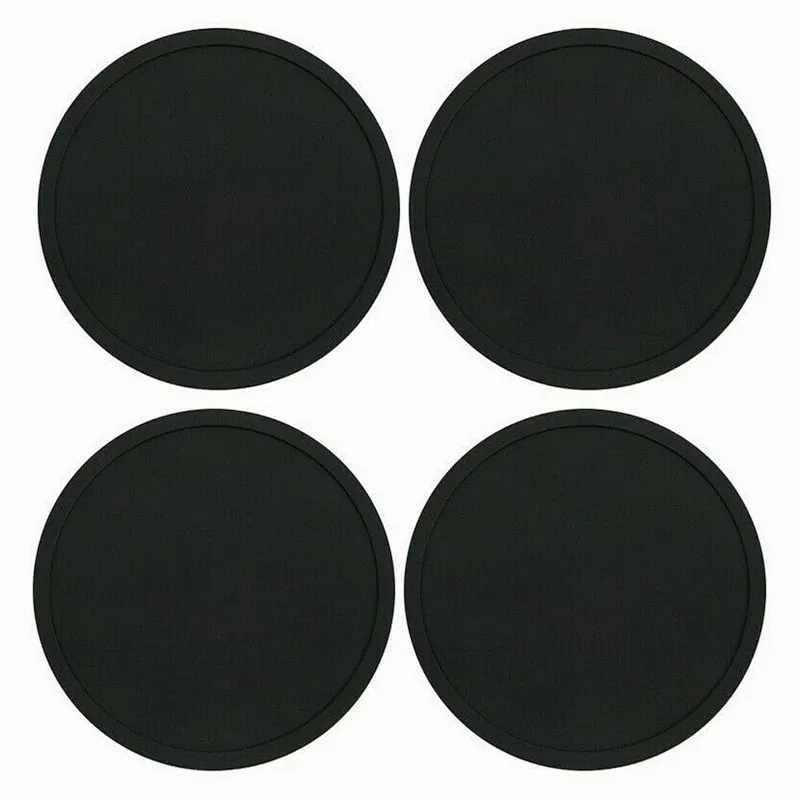 4pc Set Round Black Silicone Coasters Non-slip Cup Mats Pad Drinks Table Glasses