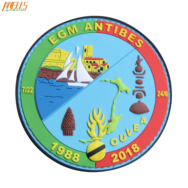 3D Logo Custom PVC Circle Patch With Hook And Loop PVC Custom Rubber Patches For Clothing
