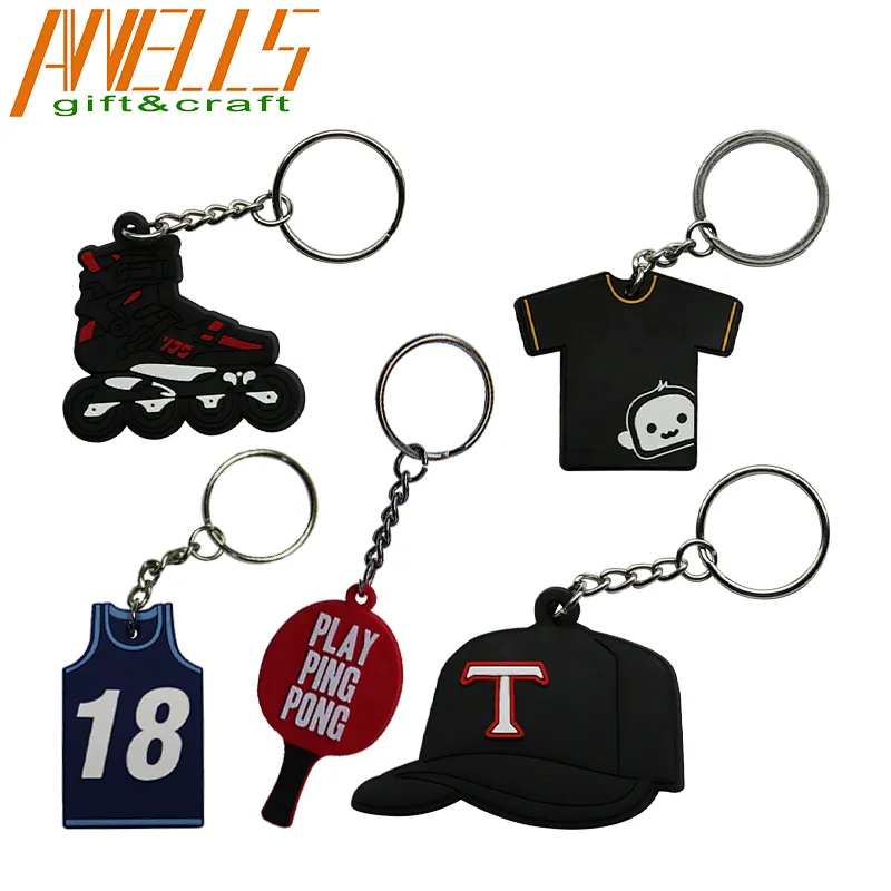 Wholesale cheap custom logo promotional rubber keyring resin personalized 2d 3d custom pvc keychain