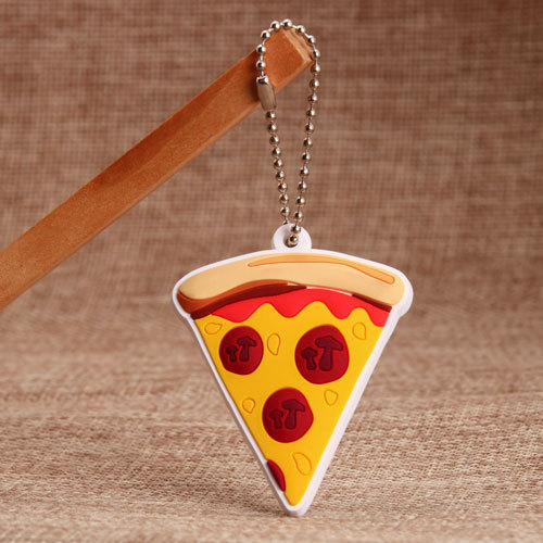 Yellow Pizza Plastic Charm Silver Keychain Ring For Keys Bag Key Chain