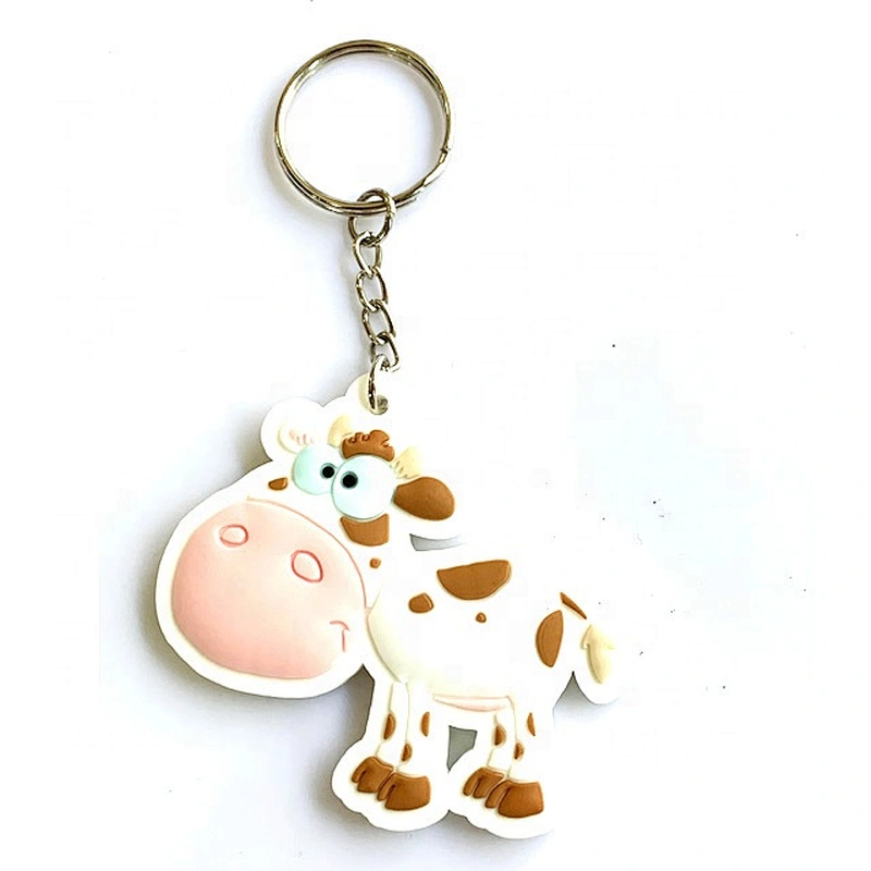 high quality 2D/3D cow shape rubber pvc keychain