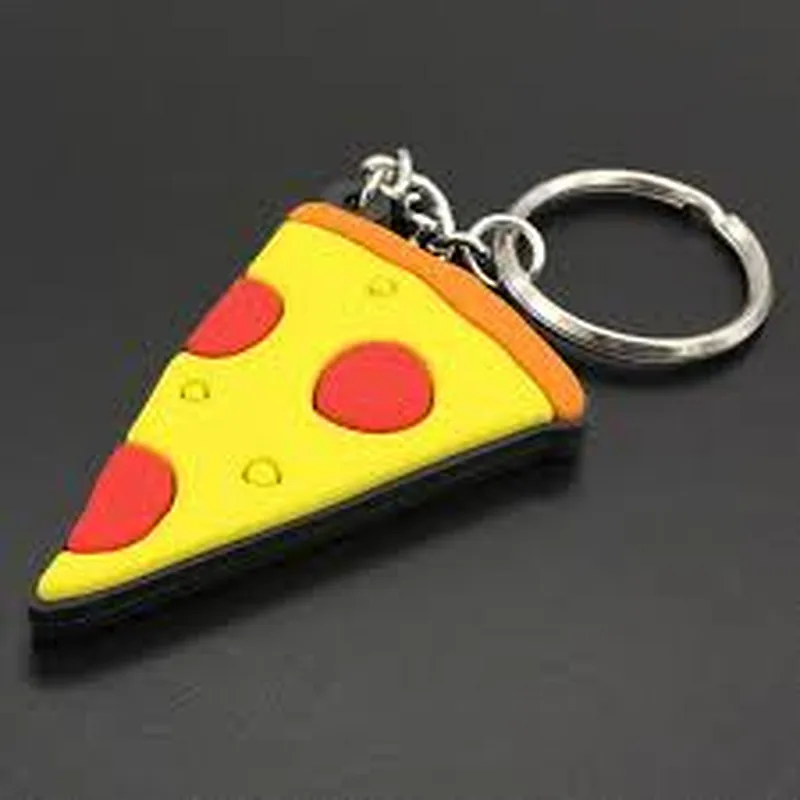 Yellow Pizza Plastic Charm Silver Keychain Ring For Keys Bag Key Chain