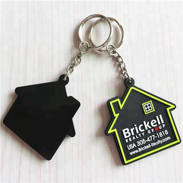 house shape custom 2d soft pvc rubber key chains