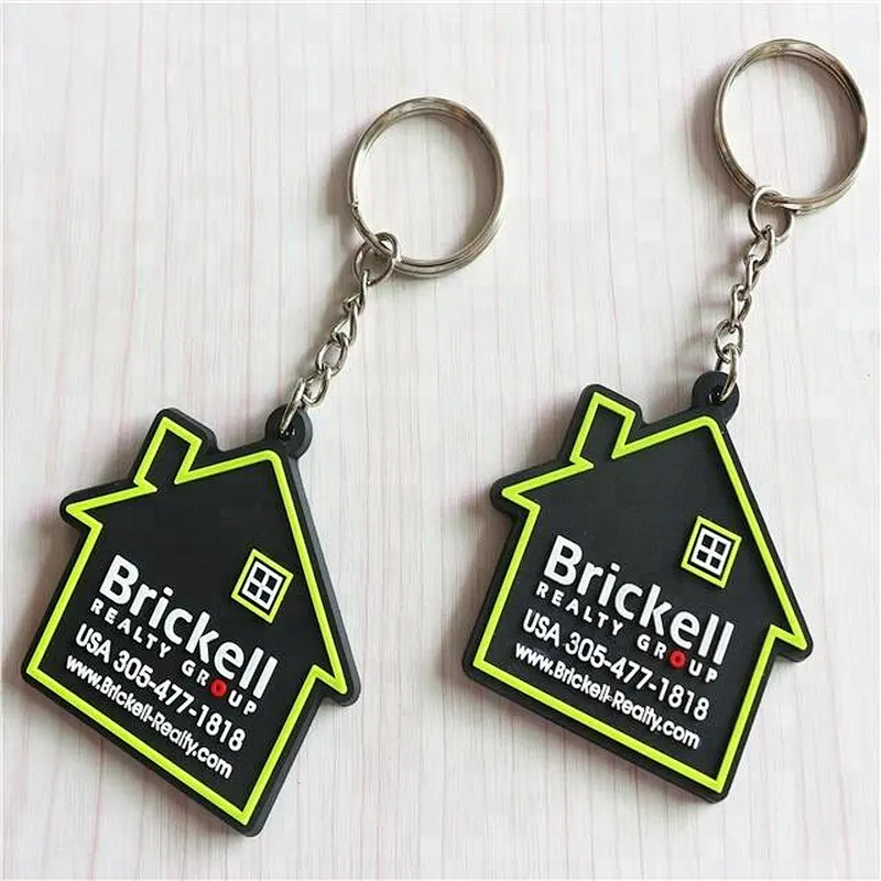house shape custom 2d soft pvc rubber key chains