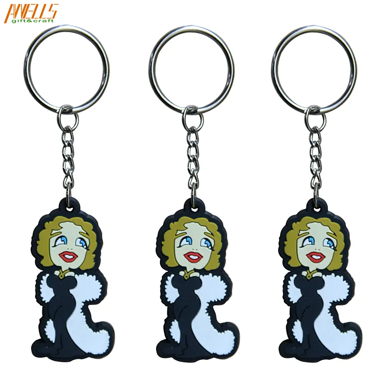 Promotional New Design Customized Creative Queen Angel Girl Logo 3D Soft PVC Rubber Keychains for Gifts
