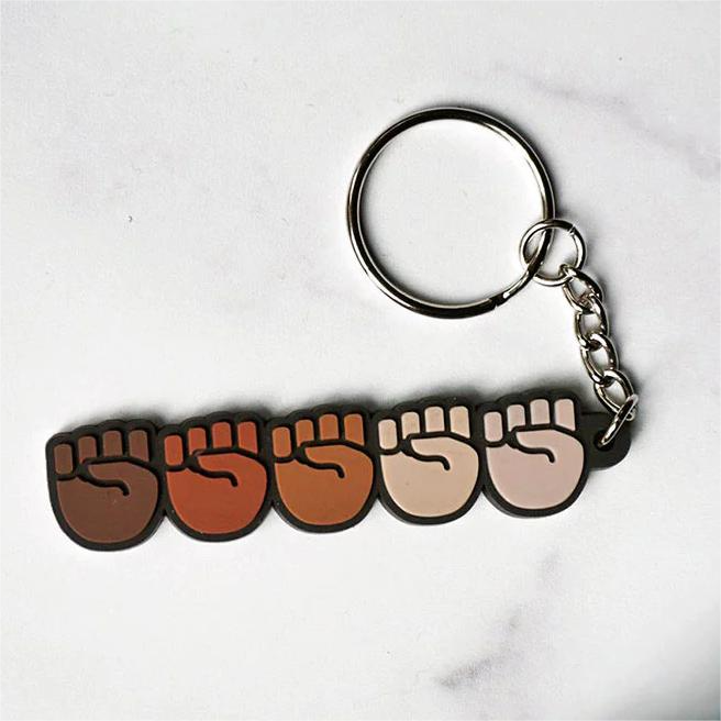 Stand Together Raised Fists PVC soft rubber Keychain