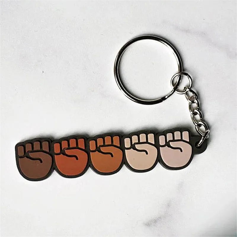 Stand Together Raised Fists PVC soft rubber Keychain