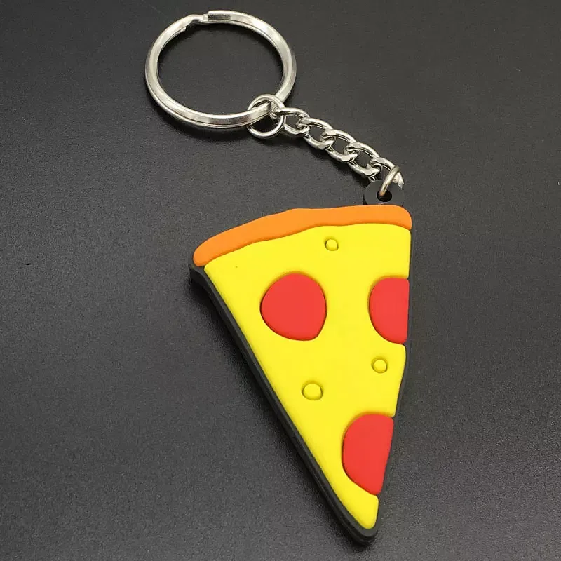 Custom Double-sided Funny Pizza Shaped Soft Pvc Keychain Rubber Keyring