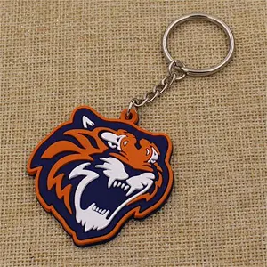 2D Design Soft Pvc Rubber Keychain Tiger Logo Keyring
