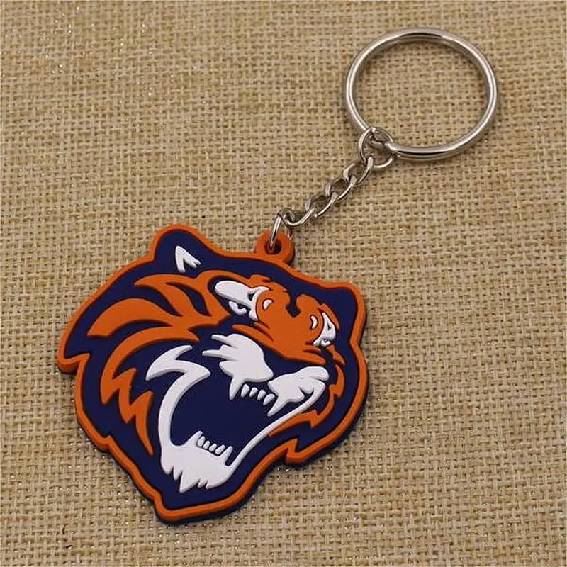 2D Design Soft Pvc Rubber Keychain Tiger Logo Keyring