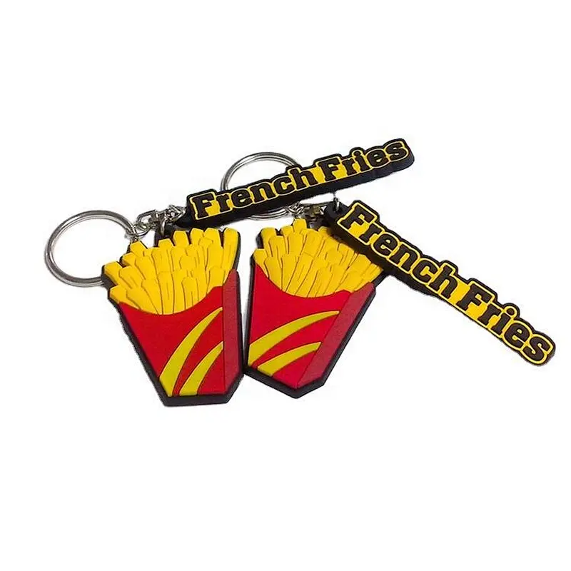 Custom Eco-friendly Souvenir Crafts French Fries Shaped 3d Embossed pvc keychain
