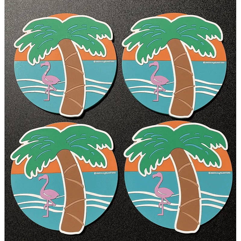 Living Quarters Flamingo Palm Tree Decorative PVC Coasters