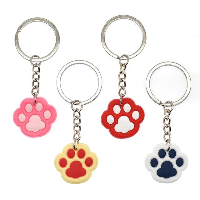 PVC Keychain Creative Cute Dog Cat Paw Cartoon Animal Soft Silicone Car Accessories