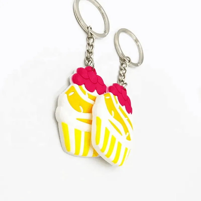 Custom Cute Design Charming Simulation Food Cupcake Keyring Pvc Keyring Dessert Cake Shape