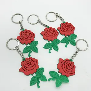 Custom rose keychain Promotion flower shape PVC keychain 3D rubber key ring