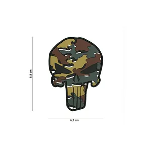 Punisher Skull Green & Gray Digital Camo Pattern PVC Hook Back Patch