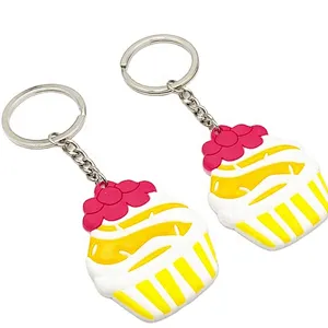 Custom Cute Design Charming Simulation Food Cupcake Keyring Pvc Keyring Dessert Cake Shape
