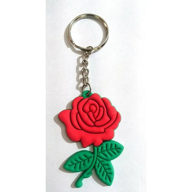 Custom rose keychain Promotion flower shape PVC keychain 3D rubber key ring
