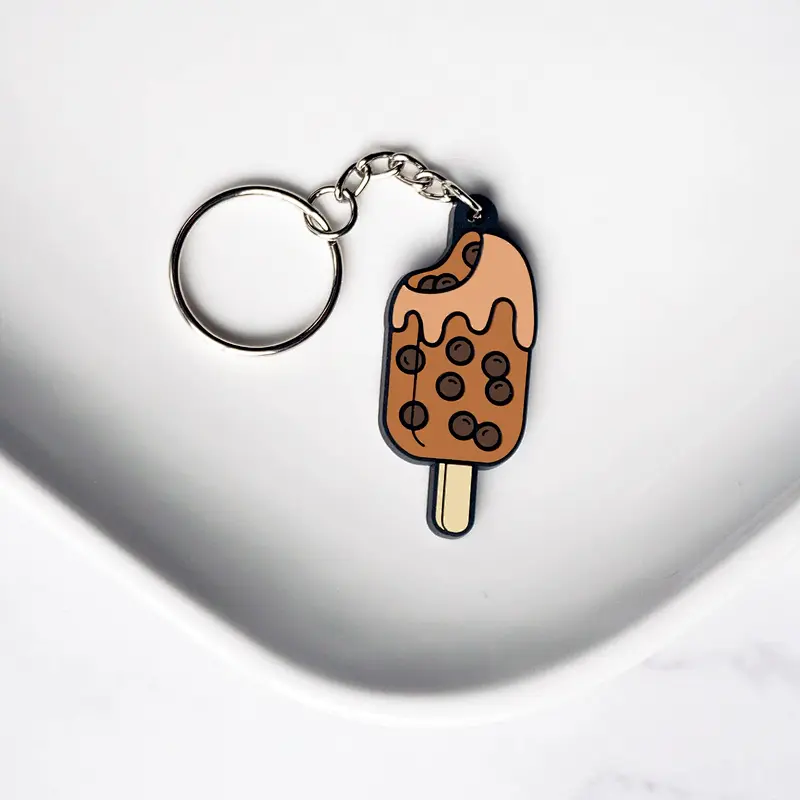 Brown Sugar Boba lce Cream Bar Popsicle PVC Keychain Bubble Tea