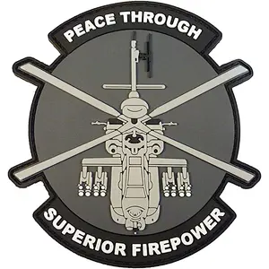 Peace Through Superior Firepower AH-64 Apache Helicopter Morale PVC Rubber 3D Touch Fastener Patch