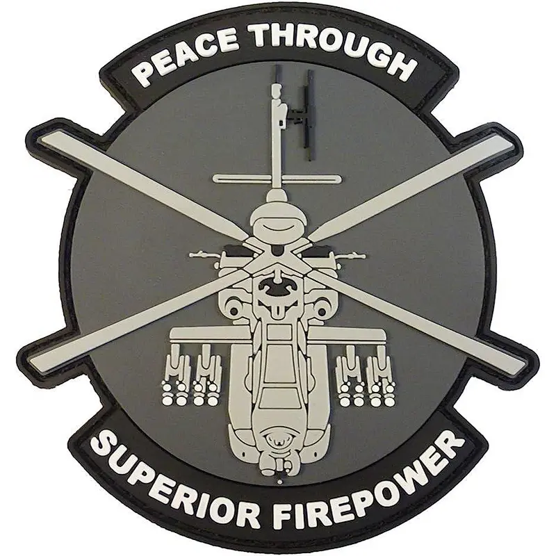 Peace Through Superior Firepower AH-64 Apache Helicopter Morale PVC Rubber 3D Touch Fastener Patch