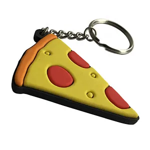 Custom Double-sided Funny Pizza Shaped Soft Pvc Keychain Rubber Keyring