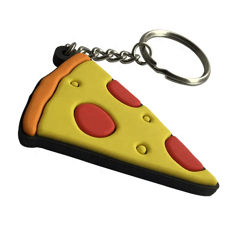 Custom Double-sided Funny Pizza Shaped Soft Pvc Keychain Rubber Keyring