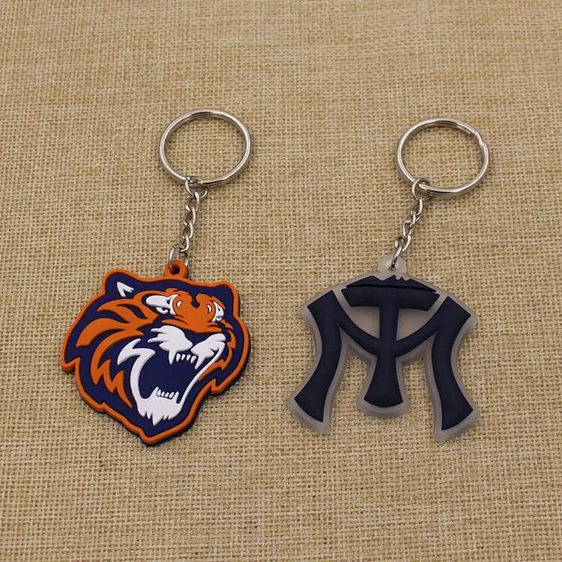 2D Design Soft Pvc Rubber Keychain Tiger Logo Keyring