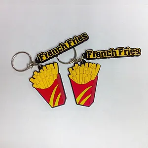 Custom Eco-friendly Souvenir Crafts French Fries Shaped 3d Embossed pvc keychain