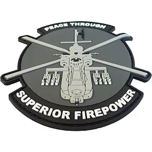 Peace Through Superior Firepower AH-64 Apache Helicopter Morale PVC Rubber 3D Touch Fastener Patch