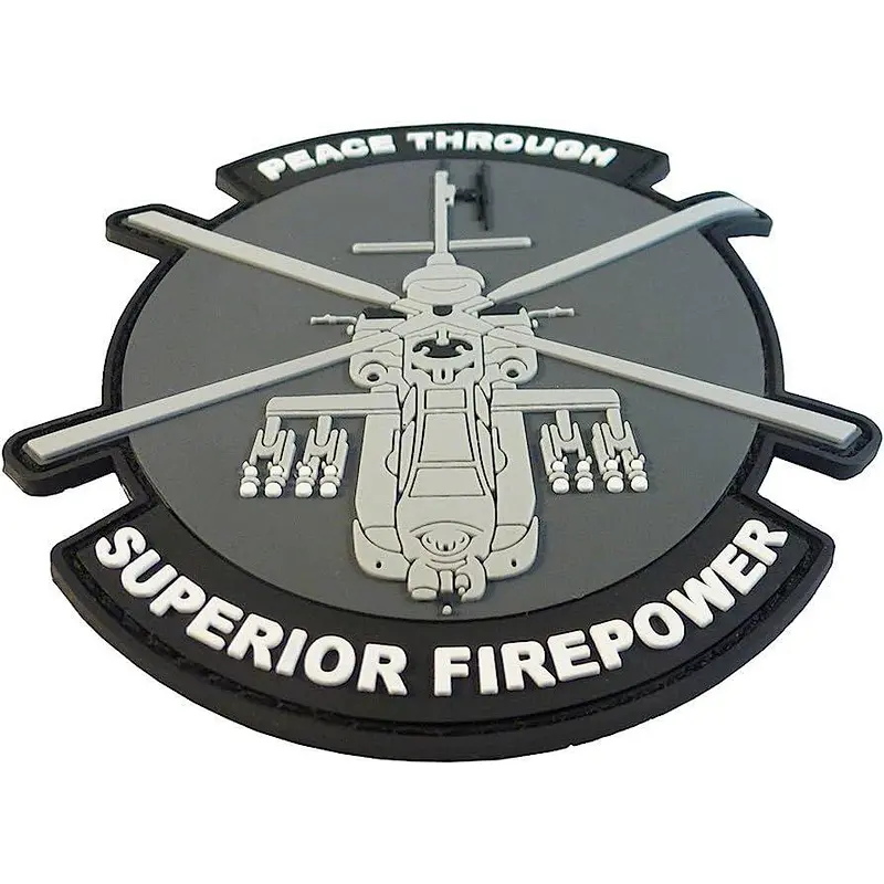 Peace Through Superior Firepower AH-64 Apache Helicopter Morale PVC Rubber 3D Touch Fastener Patch