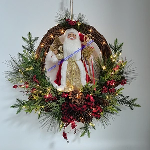 30cm  Santa standing in a garland with lights