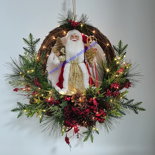 30cm  Santa standing in a garland with lights