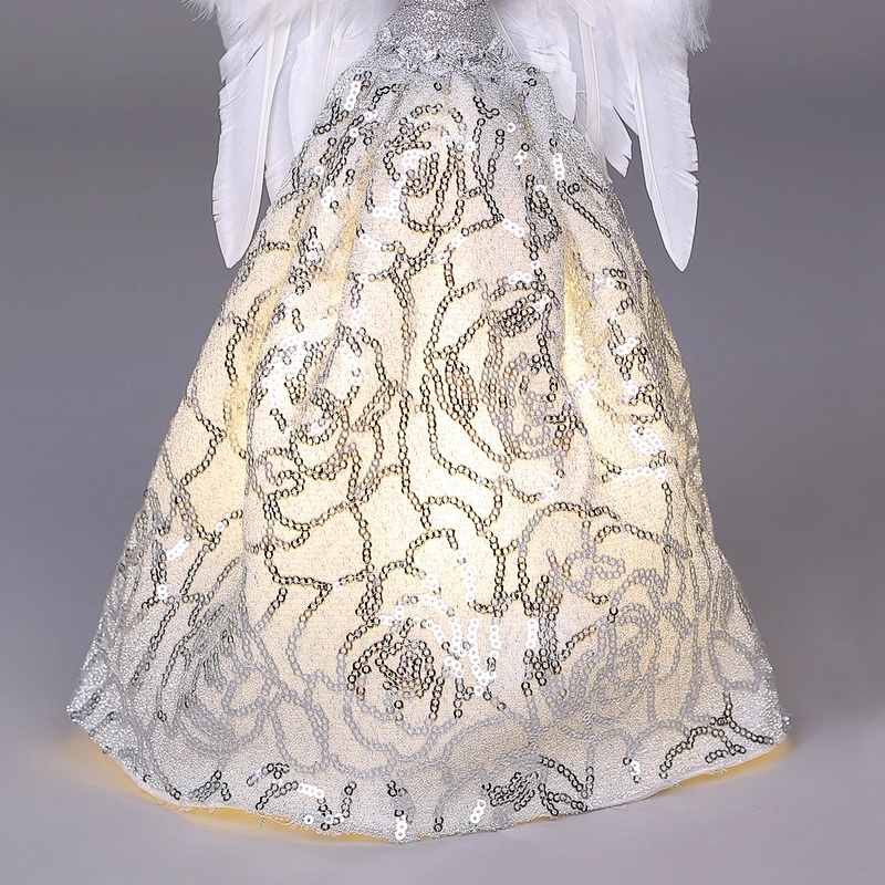 30cm Silvery and White Lighted Angel Christmas Tree Topper-Clesr Light