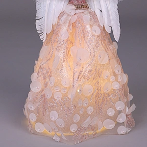 30cm Pink and White Lighted Angel Christmas Tree Topper-Clesr Light