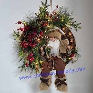 Santa sitting in a flower basket with lights