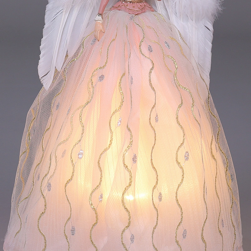 30cm Pink and White Lighted Angel Christmas Tree Topper-Clesr Light
