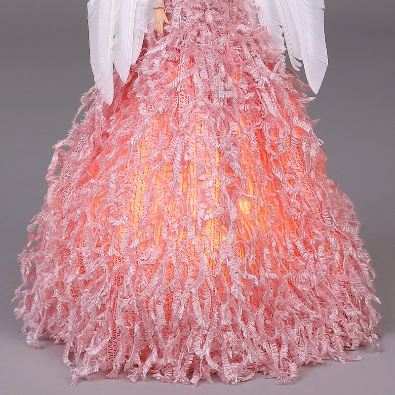 30cm Pink and White Lighted Angel Christmas Tree Topper-Clesr Light
