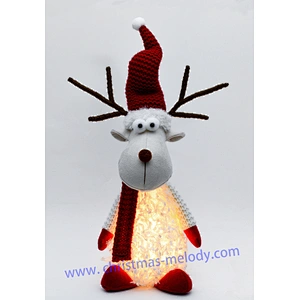 28/40cm  Sitting deer with red and white lights