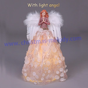 30cm Pink and White Lighted Angel Christmas Tree Topper-Clesr Light