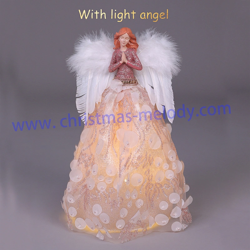 30cm Pink and White Lighted Angel Christmas Tree Topper-Clesr Light