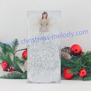 30cm White Lighted Angel Christmas Tree Topper-Clesr Light
