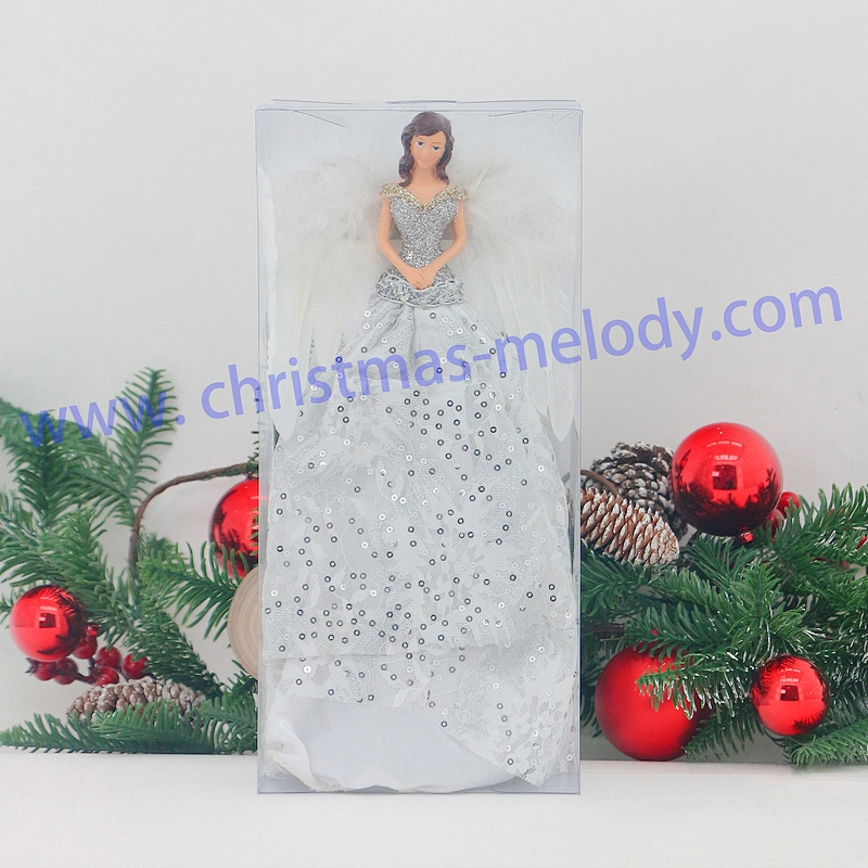 30cm White Lighted Angel Christmas Tree Topper-Clesr Light