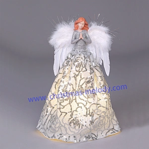 30cm Silvery and White Lighted Angel Christmas Tree Topper-Clesr Light