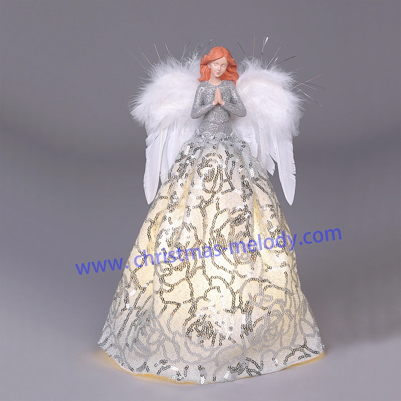 30cm Silvery and White Lighted Angel Christmas Tree Topper-Clesr Light