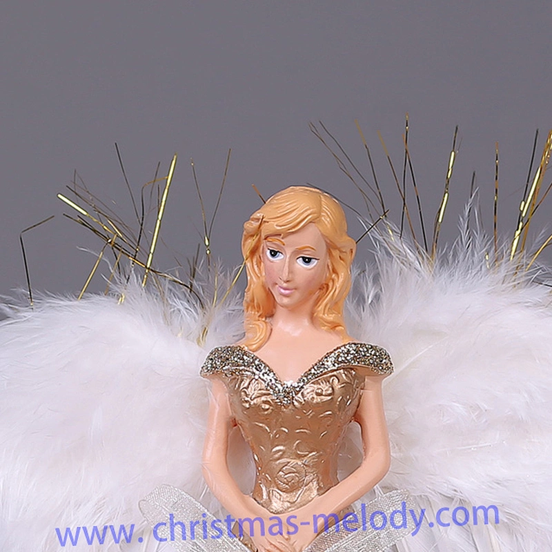 30cm Gold Lighted Angel Christmas Tree Topper-Clesr Light